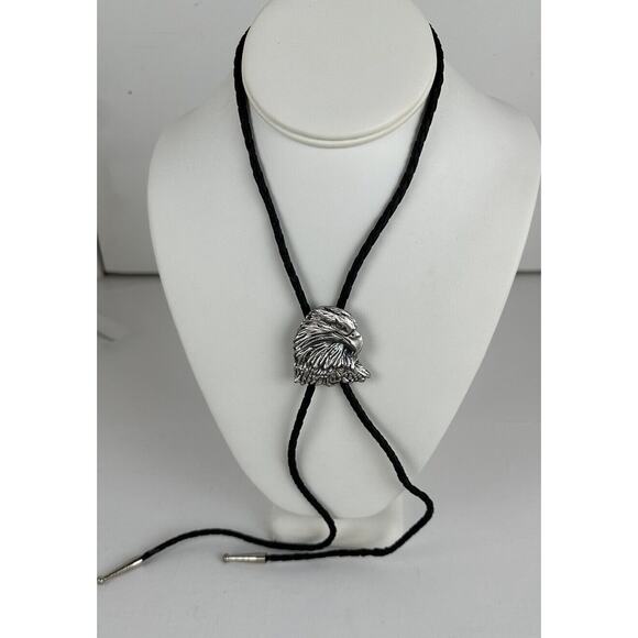 Necklace Bolo Tie Silver Tone Eagle Head Unbranded About 36 Inches Vintage - Picture 1 of 6